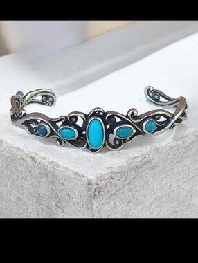 Carolyn Pollack Silver Cuff Bracelet with Bright Turquoise Stones